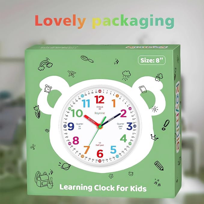 Roymnie12 Inch Wall Clock for Kids Learning to Tell Time Easily Analog Non - Image 3