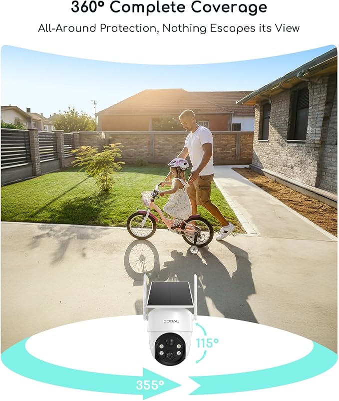 COOAU Cameras for Home Security​​, 2K 360° Solar Security Cameras Wireless - Image 4
