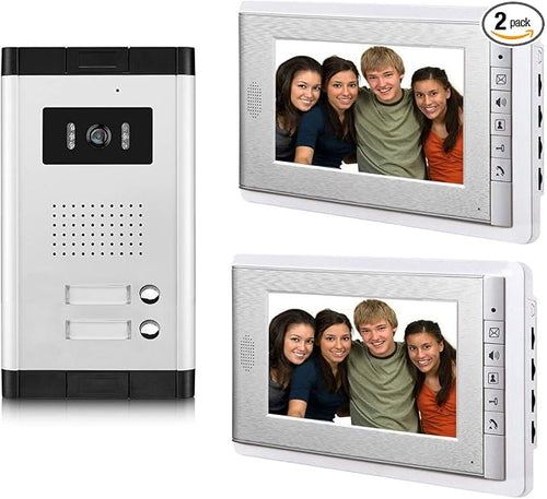 2 Units Apartment Video Intercom System, 7 Inch Monitor Wired Video Doorbell by AMOCAM