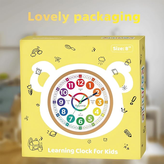 Roymnie12 Inch Wall Clock for Kids Learning to Tell Time Easily Analog Non - Image 3