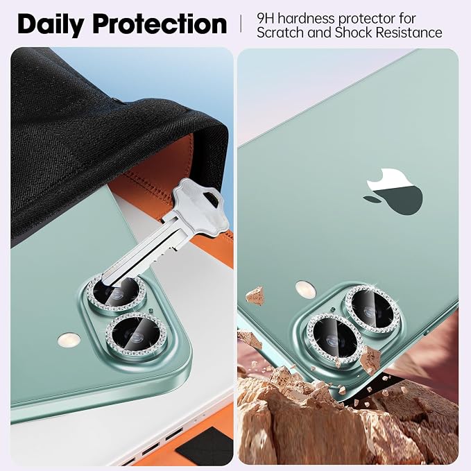 for iPhone 16/16 Plus Camera Lens Protector Bling Individual Metal Diamond Ring - Image 3