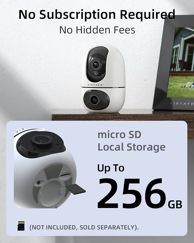 VIRTAVO Indoor Pet & Baby Camera, No Subscription Required, Dual-Lens 360° PTZ - Image 3