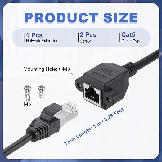 MECCANIXITY Cat5 Ethernet Extension Cable, 3.3Ft RJ45 Male to Female Screw - Image 2