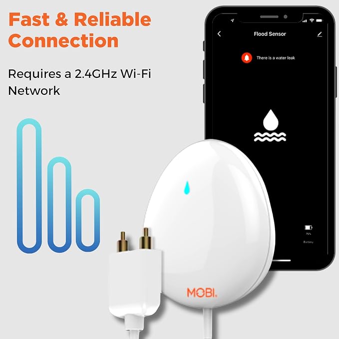 MOBI Smart WiFi Water Leak Detector Sensor, App Alerts, Flood & Leak Alarm - Image 4