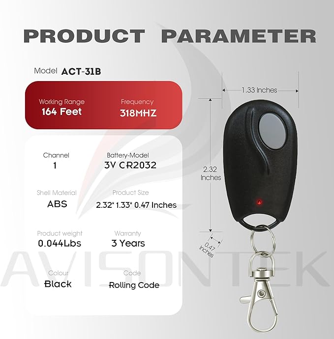 Avisontek 2-Pack for Linear Garage Door Opener Remote ACT-31B Megacode - Image 7