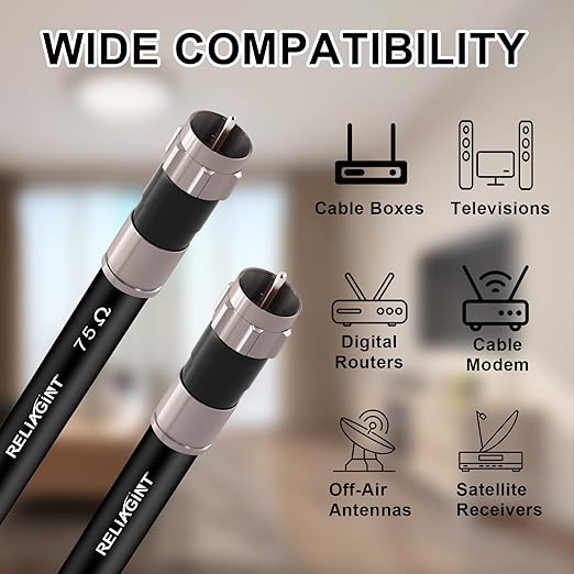 25ft RG6 Coaxial Cable Black, 75 Ohm Coax Cable - Image 5