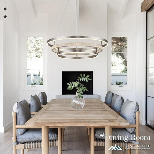 3 Ring LED Chandelier Nickel Round Chandelier Light Fixture Dimmable Foyer - Image 2