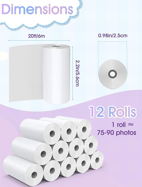 12 Rolls Kids Camera Paper Roll Refill, QIIYNTE Thermal Paper - Image 2