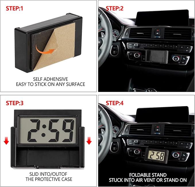 YOUNGFLY 4PCS Small Digital Clock, Vehicle Adhesive Clock - Image 3