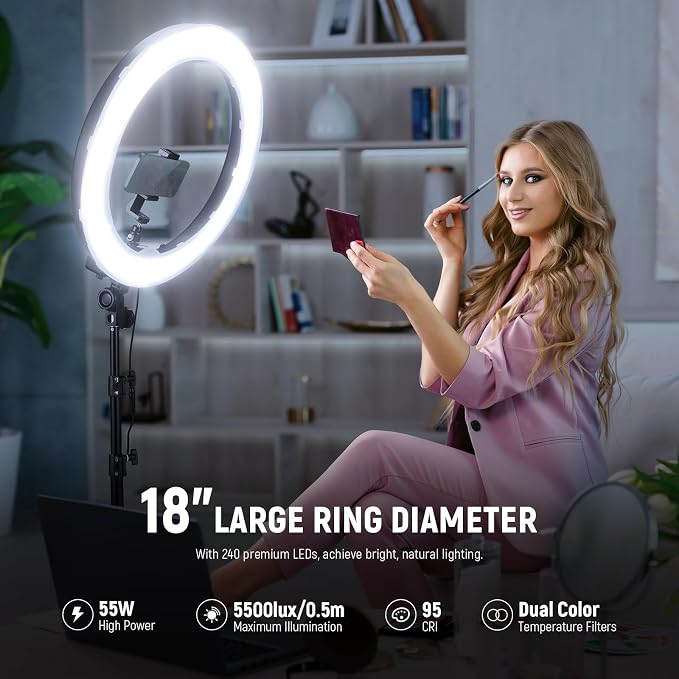 NEEWER 55W 18"/45cm Ring Light Kit, 5600K Dimmable LED Ringlight Tripod Stand - Image 6