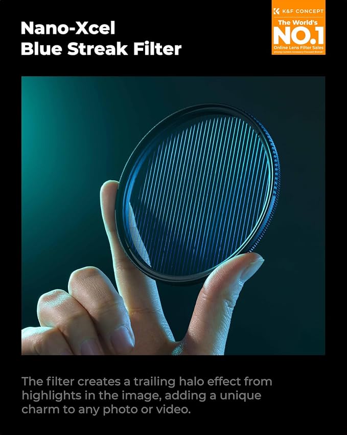 K&F CONCEPT 77mm Bue Streak Effect Lens Filter Anamorphic Optical Glass Light - Image 2