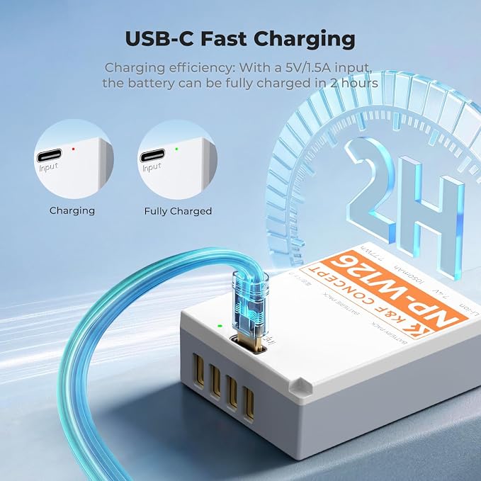K&F CONCEPT 2-Pack NP-W126 Battery, USB C NP-W126S XT30III Battery Compatible - Image 3