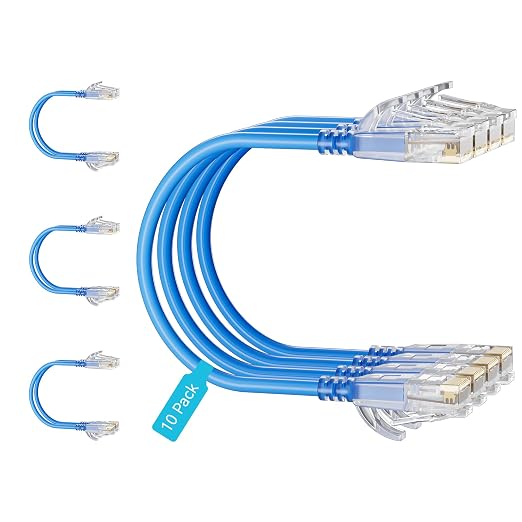 Cat6 Slim Patch Cables 3 Feet 10-Pack Blue, Cat6a Patch Cables 10Gbps 550MHz by Unknown
