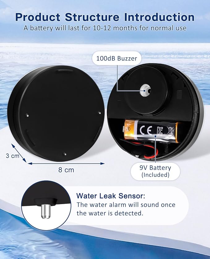 Geevon 4 Pack Water Leak Detectors, 100dB Water Sensor Alarms Flood Detector - Image 4
