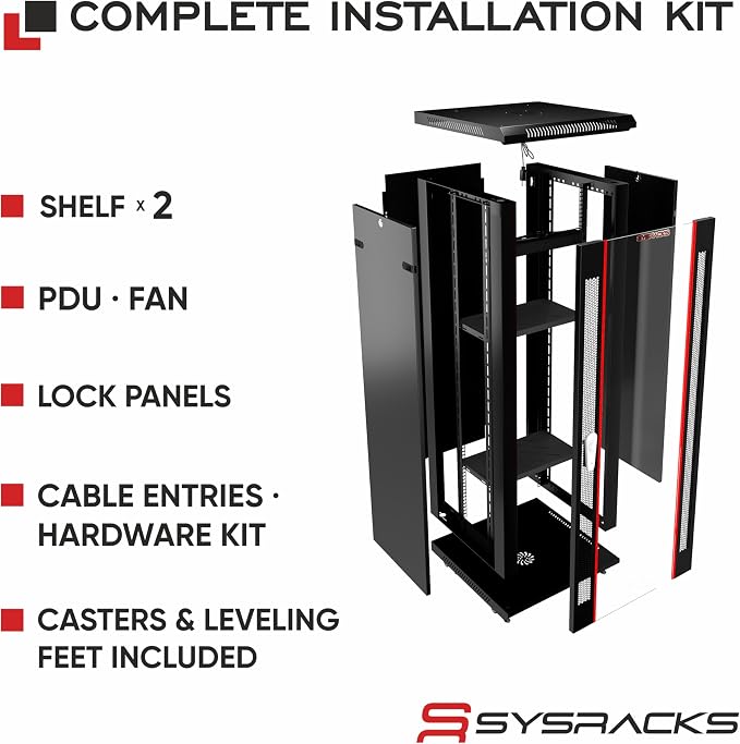 22U Wall Mount Server Rack Cabinet – 19" Network Rack Enclosure, PDU & Shelf - Image 4