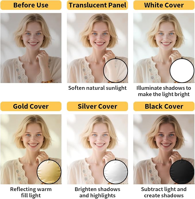24/32/43/52in Light Reflectors for Photography, 5 in 1 Light Diffuser - Image 2