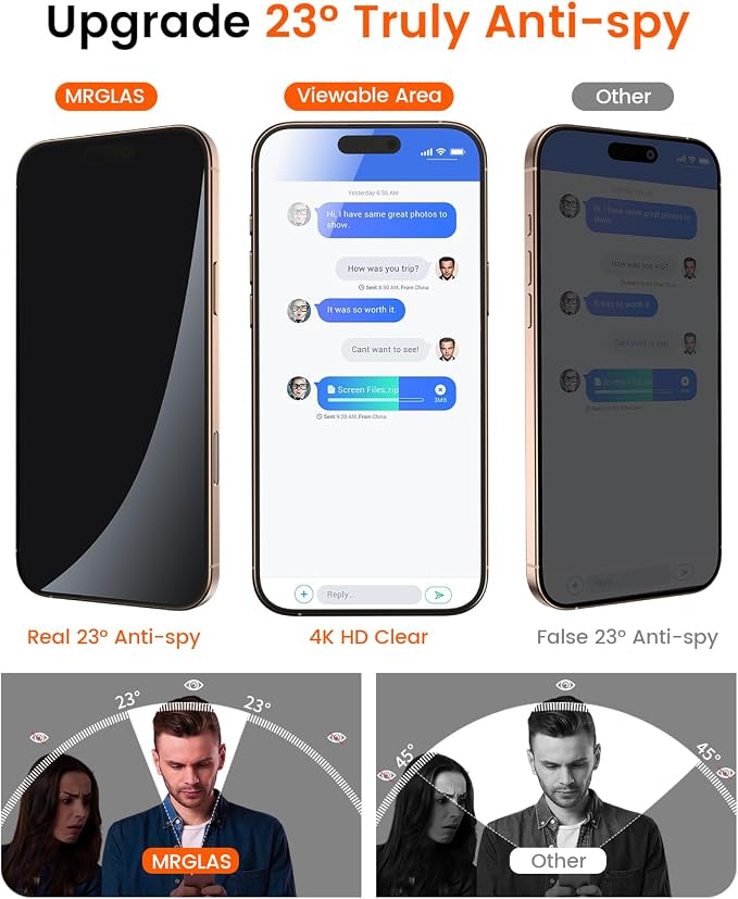 MRGLAS 4-Pack TOP 9H+ Glass for iPhone 16 Pro Max Privacy Screen Protector - Image 3