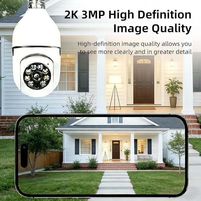 Hawkray Light Bulb Security Camera -5G& 2.4GHz WiFi 2K 3MP Security Cameras - Image 6
