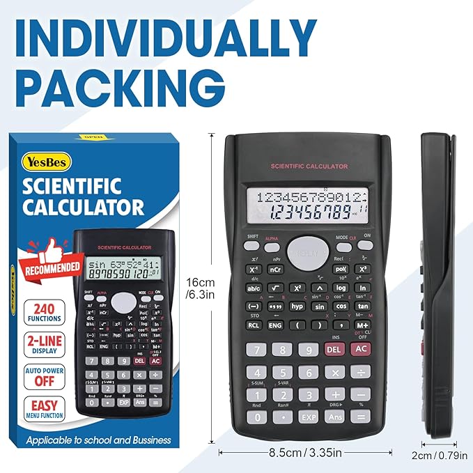 6 Pack Scientific Calculators Bulk, 2-Line Large Screen Display 240 Functions - Image 5