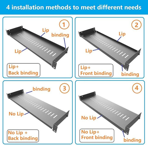 2 Pack of 1U Vented Cantilever Server Rack Mount Shelf 6" Deep - Image 2