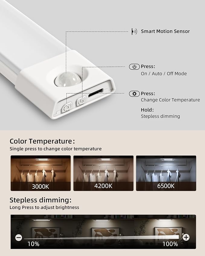 EZVALO 6-Pack Under Cabinet Lighting, Wireless Closet Lights, 50 LED - Image 5