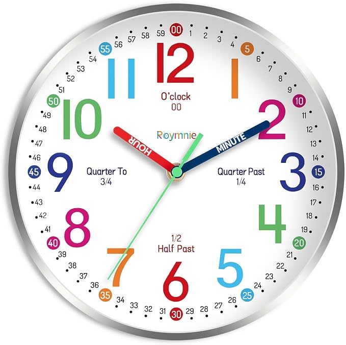 Roymnie Wall Clock for Kids Learning to Tell Time Easily Non Ticking Battery by Unknown