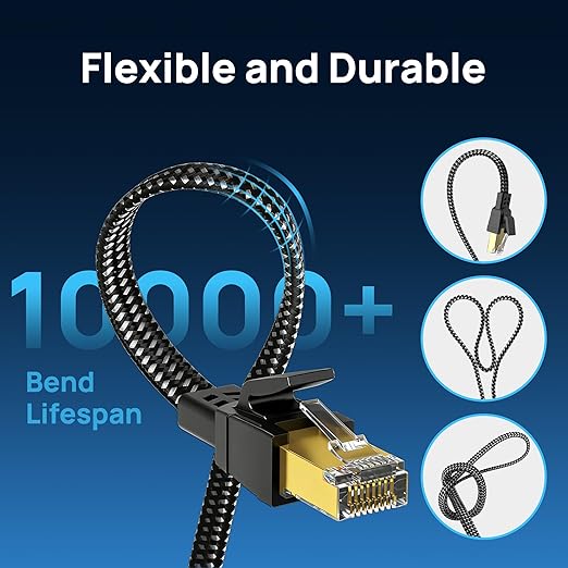 Cat 8 Ethernet Cable 3 ft, Nylon Braided High Speed Heavy Duty Cat8 Network LAN - Image 5