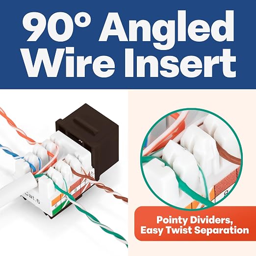 Everest 90° Angled RJ45 Cat6 Keystone Jacks 10-Pack in Brown - Image 3