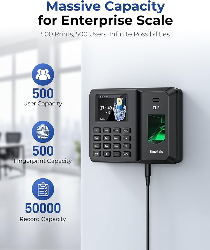 Time Clock for Employees, Fingerprint & PIN Standalone Punch Machine, Clock in - Image 2