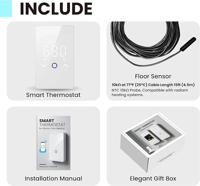 2PCS WiFi Thermostat for Electric Floor Heating Systems, Touchscreen LED Display - Image 9