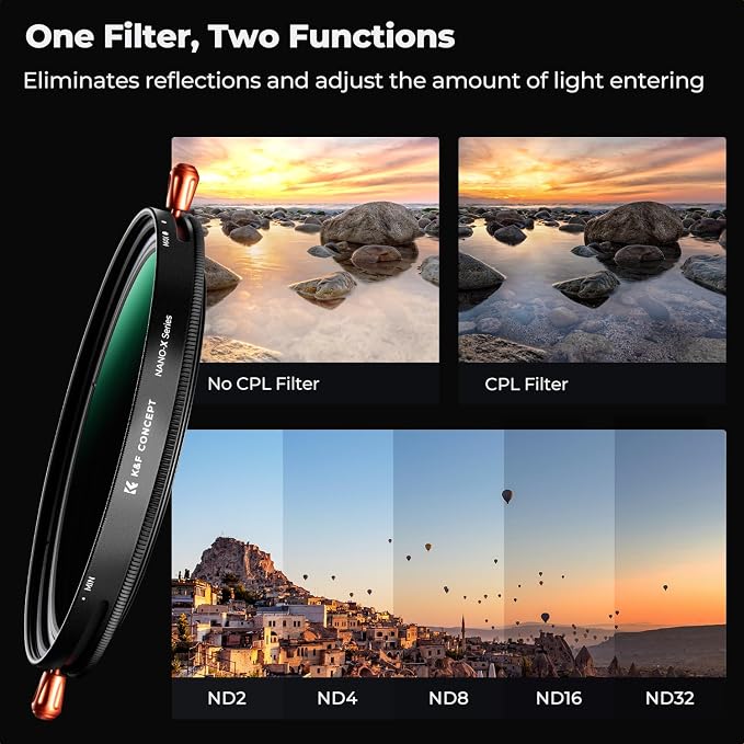 K&F CONCEPT 62mm Variable Fader ND2-ND32 ND Filter and CPL Circular Polarizing - Image 3