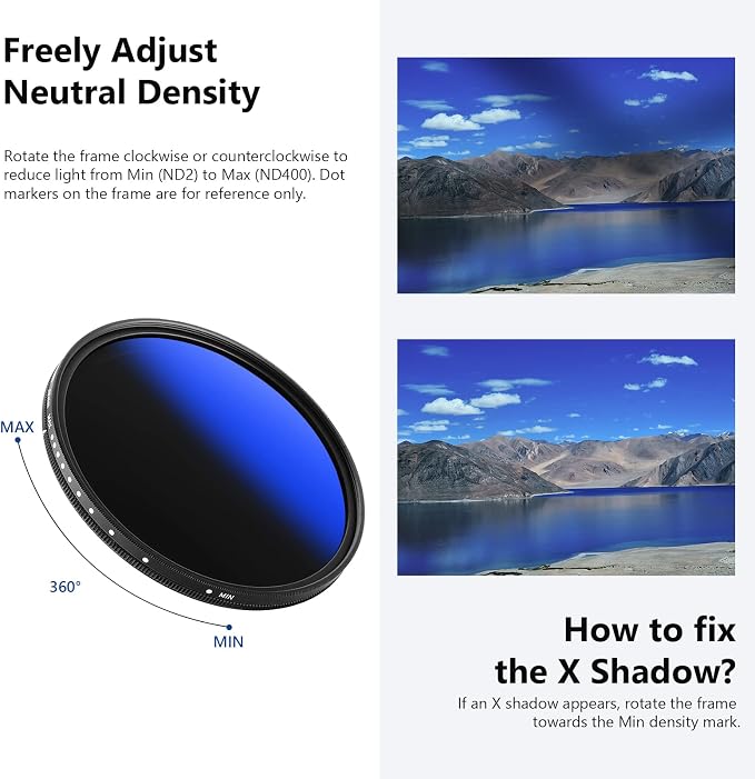 NEEWER 58mm Variable ND Filter ND2-ND400, Neutral Density Filter, Water and - Image 7