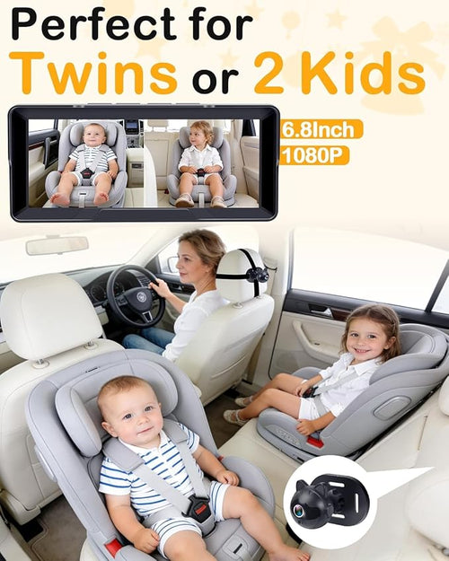 1080P Dual Baby Car Camera: 6.8" Night Vision Monitor 2-Kids from Head to Toe - Image 2