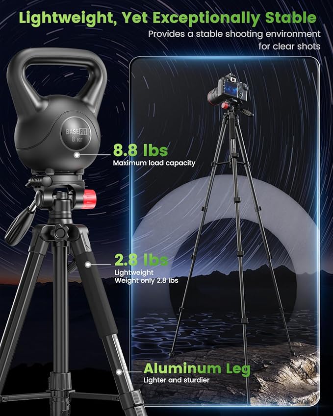 CAMBOFOTO 74"-Camera-Tripod, Porfessional Aluminum Heavy Duty Tripod Stand - Image 2