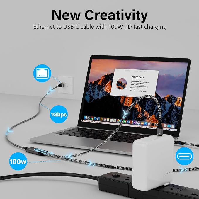 USB C to Ethernet Cable 15 FT, Type C to RJ45 Cord - Image 2