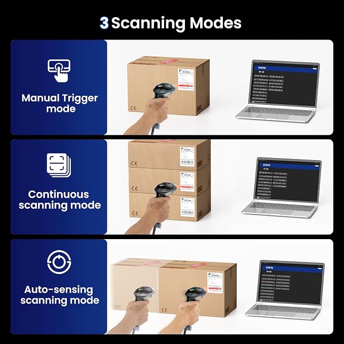 Eyoyo USB Handheld 2D QR Code Scanner, PDF417 Data Matrix Barcode Scanner - Image 3