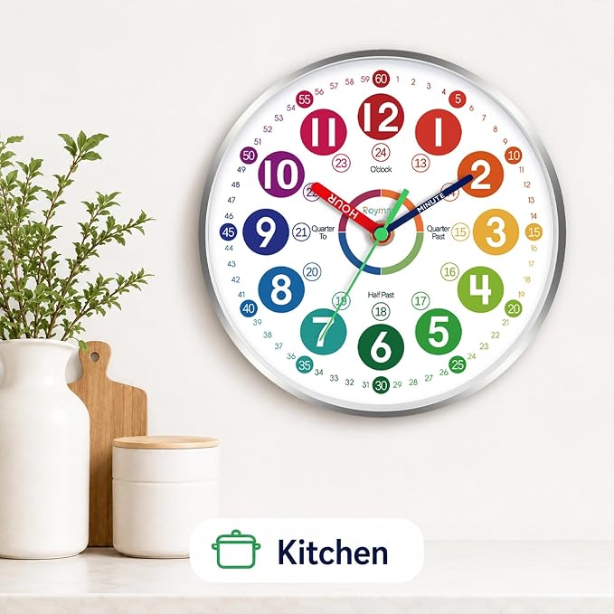 Roymnie Wall Clock Teaching Time Wall Clocks Battery Operated Silent Non Ticking - Image 8