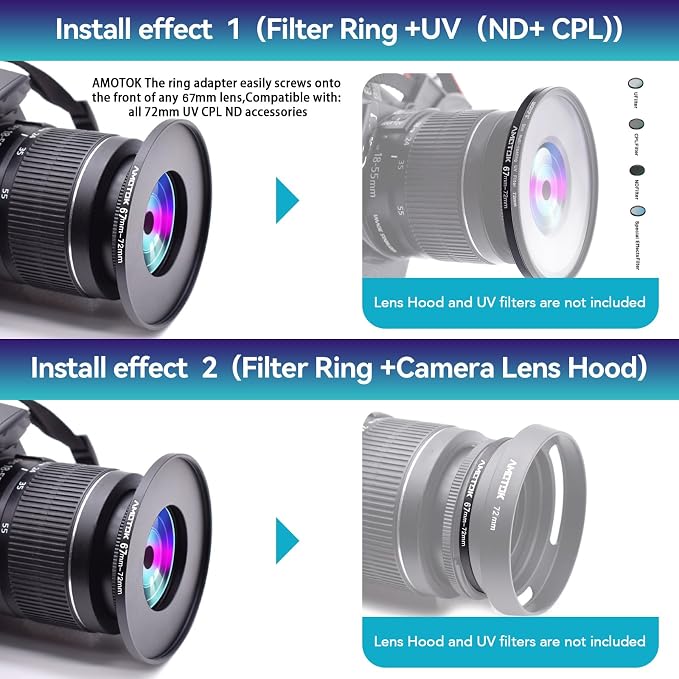 67mm Lens to 72mm Camera Lens Adapter, 67mm to 72mm Filter Step-up Ring Adapter - Image 6