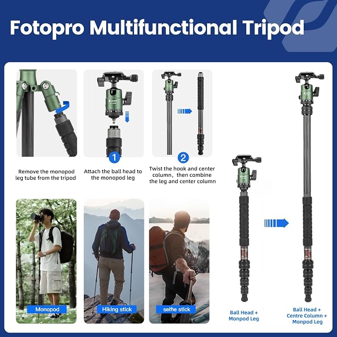 Fotopro 60inch Carbon Fiber Tripod Compact Camera Tripod - Image 4