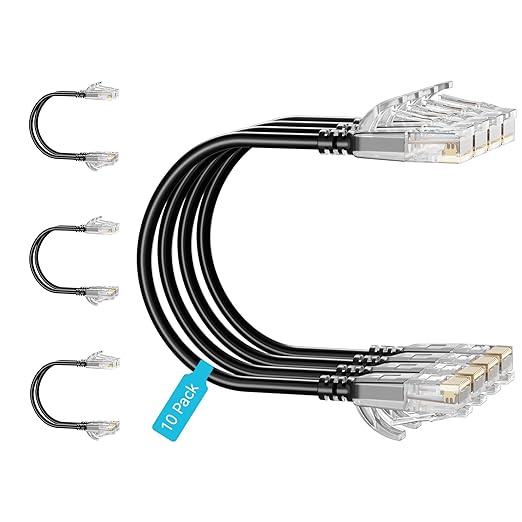 Cat6 Slim Patch Cables 7 Feet 10-Pack Black, Cat6a Patch Cables 10Gbps 550MHz by Unknown