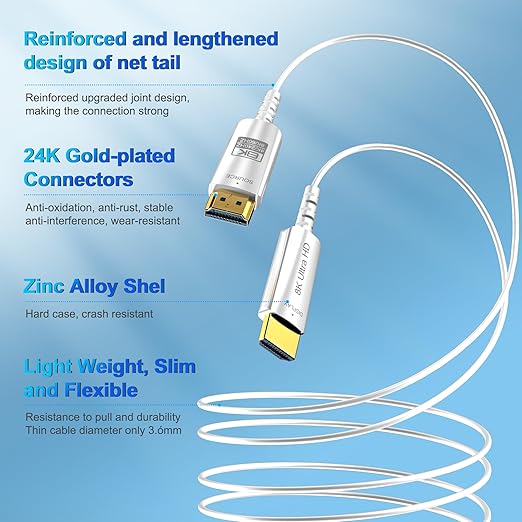 8K Fiber Optic HDMI Cable 65 FT, 8K@60Hz 4K@240Hz, Thin Extra Long HDMI Cable - Image 6