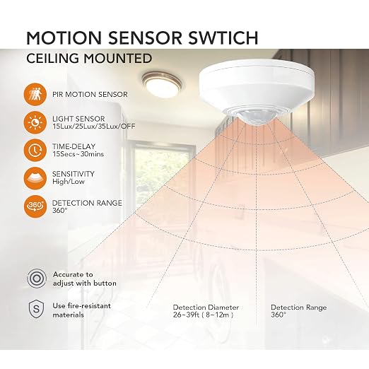 RAYZEEK DC 12/24V 10A Low Voltage Ceiling Sensor Pir Occupancy Motion Detector - Image 3