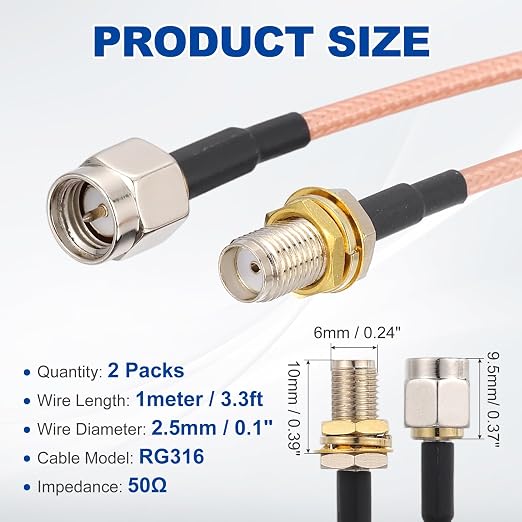 MECCANIXITY SMA Antenna Extension Cable, 3.3ft SMA Male Inner Pin to Female - Image 2