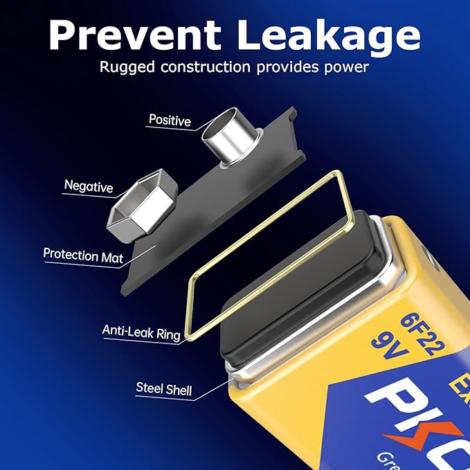 PKCELL 9 Volt Battery, 2 Pack 9V Batteries - Image 3