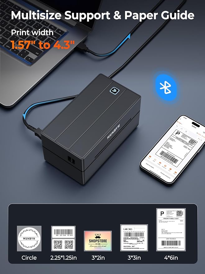 MUNBYN Bluetooth Thermal Label Printer, 130B Wireless 4x6 Shipping Label Printer - Image 4