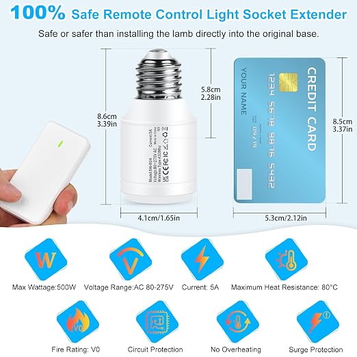 Greencycle Remote Control Light Bulb Socket, Max 500W LED, Wireless Wall Light - Image 4