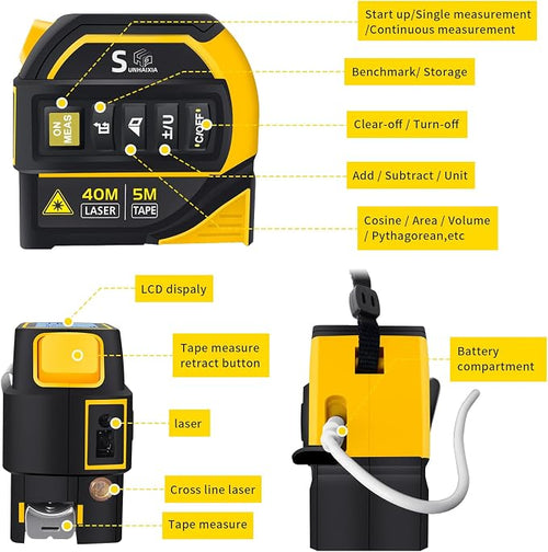 4-in-1 Laser Tape Measure with Laser Level Crosshairs |130ft/40m Laser - Image 2