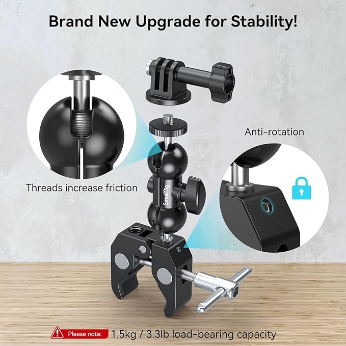 SMALLRIG Super Camera Clamp Mount, Double Ball Head Magic Arm Adapter, - Image 2