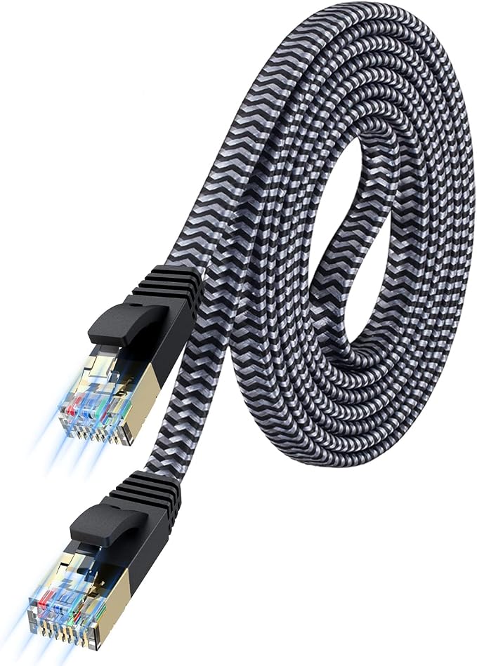 Short Cat 7 Ethernet Cable 1.5ft – 10Gbps High-Speed, Premium Braided Flat by MORELECS