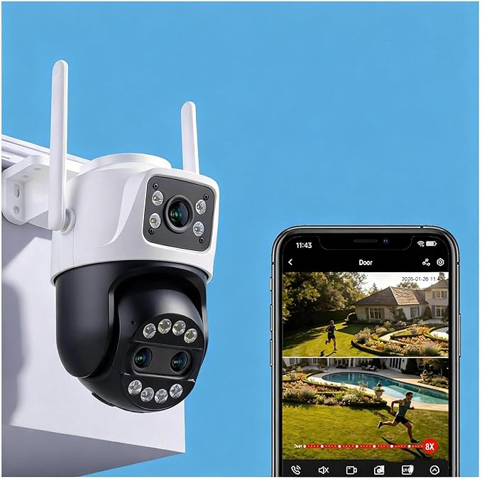Outdoor Camera 3 Lens, 8X Hybrid Zoom WiFi Security Cameras Wired 24/7 Recording by Anssipo